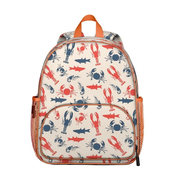Lobster Seafood Cartoon Backpack for Student - Lightweight Travel Backpack with Red and Blue Vintage Nautical Crustacean Print, Durable Zippers and Comfortable Straps