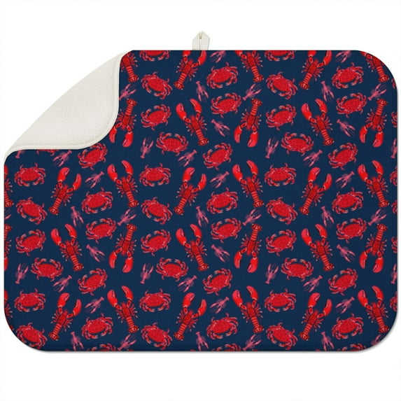 Lobster Seafood Nautical Starfish Coastal Cute Funny Crustacean Marine Ocean Sea Life Red Blue Vintage Beach Tropical Coffee Mat Kitchen Counter Spill Absorbent