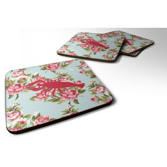 Lobster Shabby Chic Blue Roses Foam Coaster Set of 4 Blue