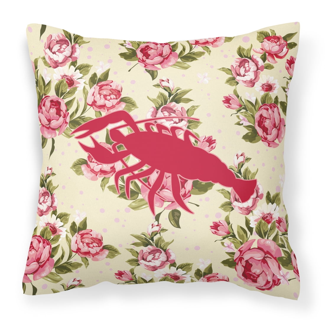 Lobster Shabby Chic Yellow Roses Fabric Decorative Pillow