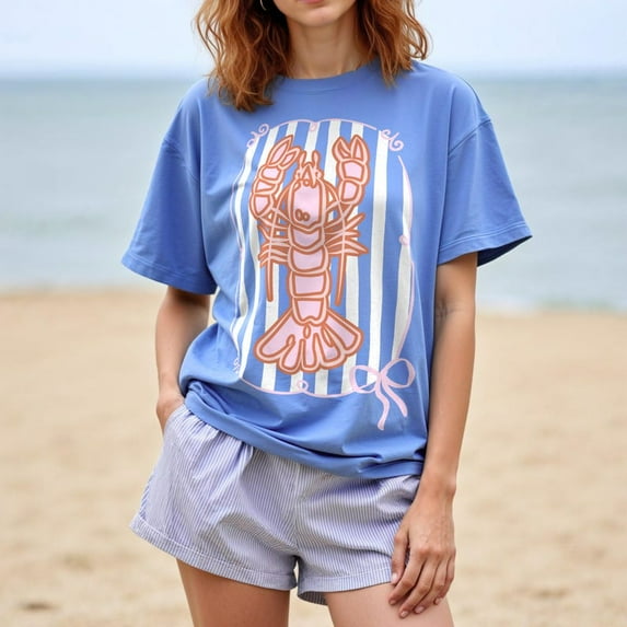 Lobster Shirt, Summer Graphic Tee, Fisherman Maritime Shirt, Foodie Ocean Aesthetic Tee, Preppy Coquette Coastal Style Shirt TH1406B03