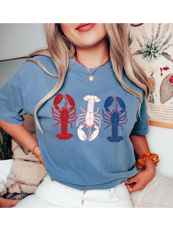 Lobster Shirt USA American Flag Shirt Fisherman Aesthetic Coastal Granddaughter Ocean Inspired Style Coastal Aesthetic Tomato Girl 4th July