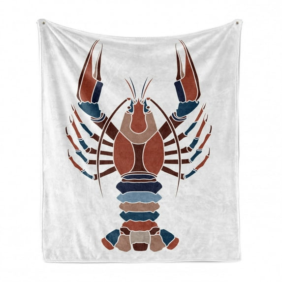 Lobster Soft Flannel Fleece Blanket, Ocean Theme Abstract Crayfish Pattern with Pastel Colors and Doodle Ornaments Print, Cozy Plush for Indoor and Outdoor Use, 50" x 60", Multicolor, by Ambesonne