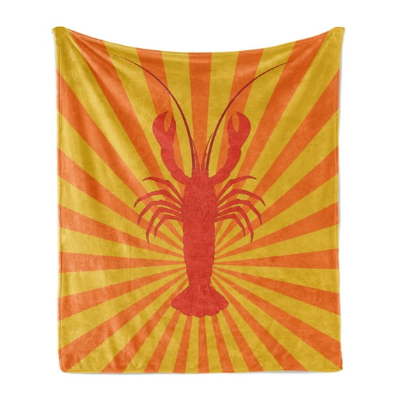 Lobster Soft Flannel Fleece Throw Blanket, Aquatic Animal Lobster on Starburst Pattern Illustration, Cozy Plush for Indoor and Outdoor Use, 70" x 90", Vermilion Orange, by Ambesonne
