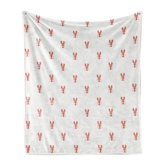 Lobster Soft Flannel Fleece Throw Blanket, Pattern with Symmetrically Aligned Lobster on White Background, Cozy Plush for Indoor and Outdoor Use, 50" x 60", Vermilion and White, by Ambesonne