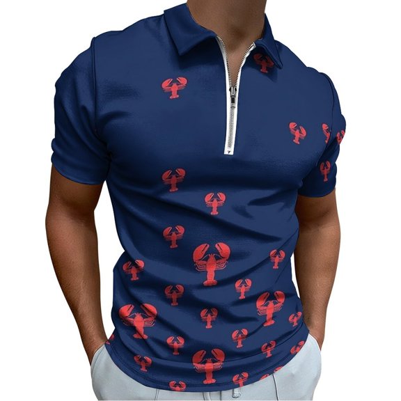 Lobster Squadron on Navy Men Zipper T-shirt Summer Casual Short Sleeve T-shirt Top