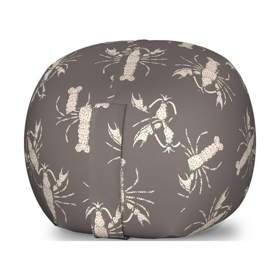 Lobster Storage Toy Bag Chair, Graphic of Sea Animals Deep Ocean Creatures Sea Life Animals Marine, Stuffed Animal Organizer Washable Bag, Small Size, Dark Warm Taupe and Beige, by Ambesonne