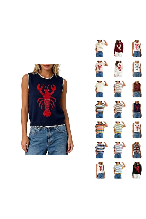 Lobster Sweater Women Knit Vest Sleeveless Pullover Sweater Tank Top