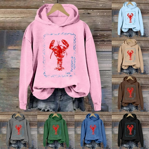 Lobster Sweatshirts Women Oversized Graphic Y2k Crewneck Long Sleeve Drop Shoulder Shirts Top Vintage Jacket Pullover Tops (Black,Large)