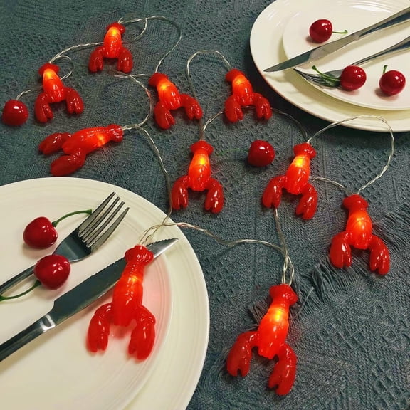 Lobster Timer Red Lobster String Lights, Summer Beach String Light, Warm White Fairy Lights Battery Operated with Timer Clear Wire Crawfish Garland Night Light Home Garden (6.56ft,AA Batteries)
