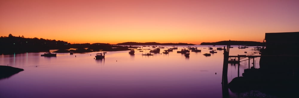 Lobster Village at sunrise Stonington Maine Canvas Art - Panoramic Images (27 x 9)