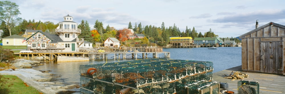 Lobster Village in Autumn Southwest Harbor Stonington Maine Canvas Art - Panoramic Images (27 x 9)