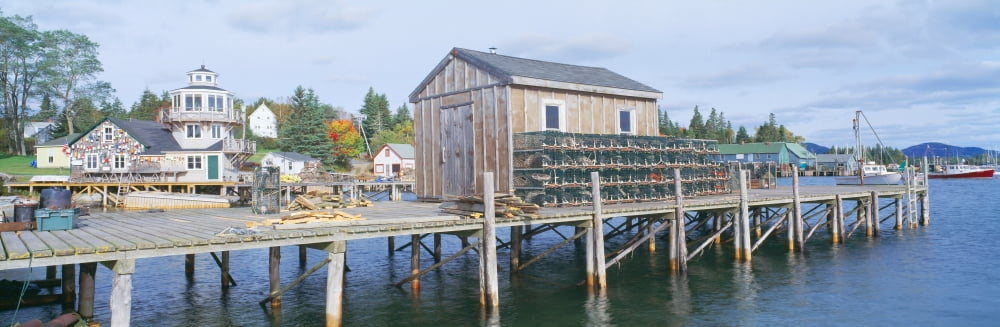 Lobster Village in Autumn Southwest Harbor Stonington Maine Canvas Art - Panoramic Images (36 x 12)