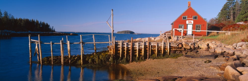 Lobster Village in Autumn Stonington Maine Canvas Art - Panoramic Images (27 x 9)