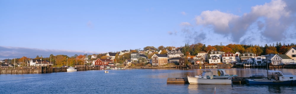 Lobster Village in Autumn Stonington Maine Canvas Art - Panoramic Images (36 x 12)