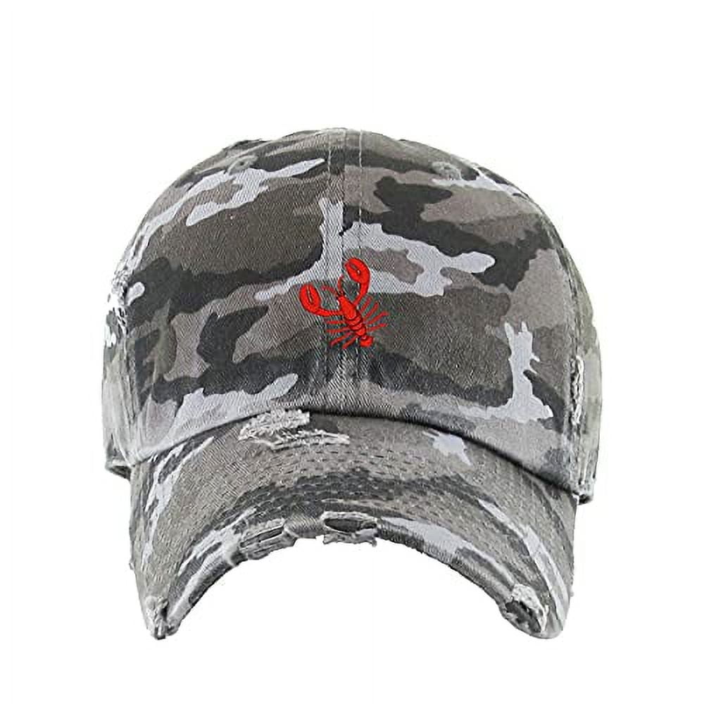 Lobster Vintage Baseball Cap Embroidered Cotton Adjustable Distressed Dad  Hat Gray Camo