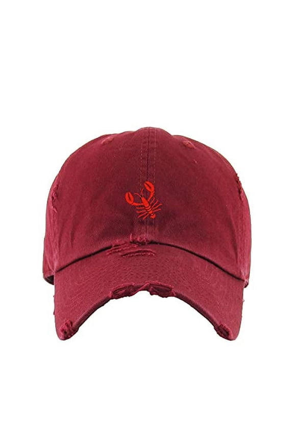 Lobster Vintage Baseball Cap Embroidered Cotton Adjustable Distressed Dad Hat Maroon