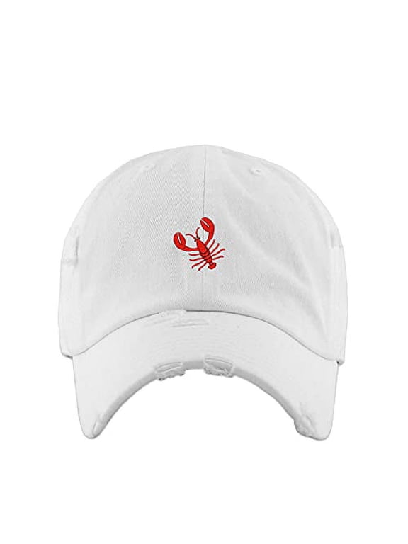 Lobster Vintage Baseball Cap Embroidered Cotton Adjustable Distressed Dad Hat White