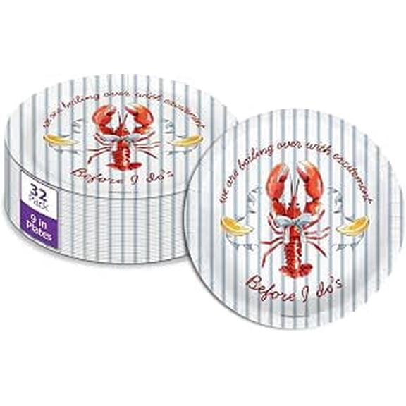 Lobsters I Do's Bridal Shower 9 Inch Paper Plates, 32 Count, Coastal Wedding