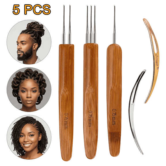Loc Crochet Needle and Interlocking Tool for Locs Dreadlock Hair 5pcs