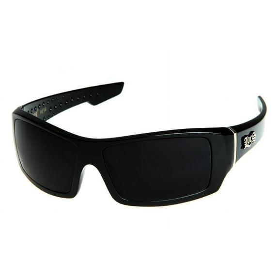 Loc Men's Rectangular Hardcore Gloss Black Wrap 63mm Sunglasses
