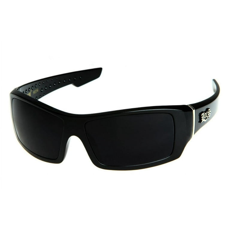 Locs Men's Rectangular Hardcore Black Wrap 63mm Sunglasses (Cursive Logo)