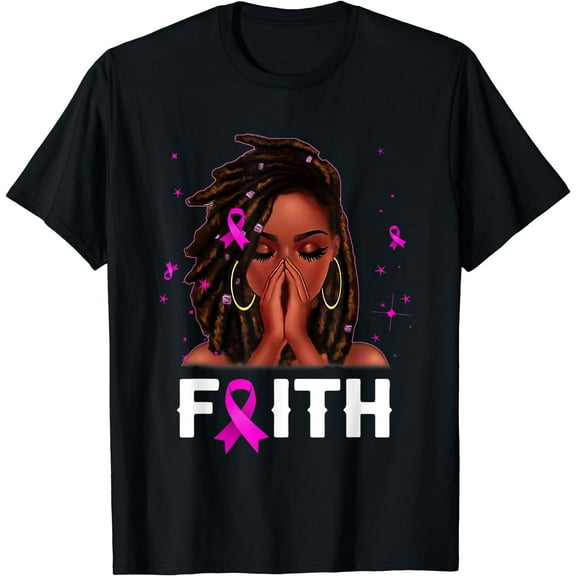 Loc'd Hair Black Woman Faith Breast Cancer Awareness T-Shirt