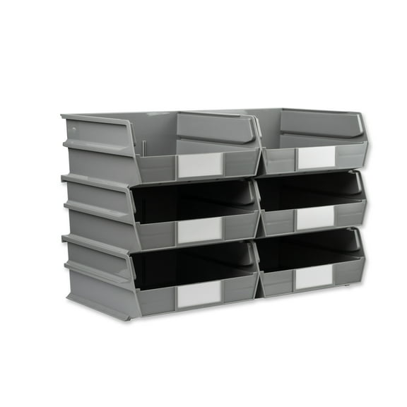 LocBin 10-7/8 In. L x 11 In. W x 5 In. H Gray Stacking, Hanging, Interlocking Polypropylene Bins, 6 CT