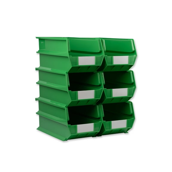 LocBin 14-3/4 In. L x 8-1/4 In. W x 7 In. H Green Stacking, Hanging, Interlocking Polypropylene Bins, 6 CT