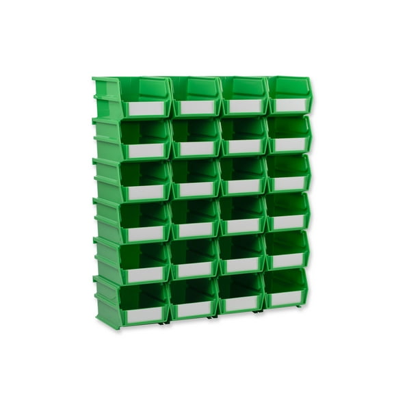 LocBin 5-3/8 In. L x 4-1/8 In. W x 3 In. H Green Stacking, Hanging, Interlocking Polypropylene Bins, 24 CT