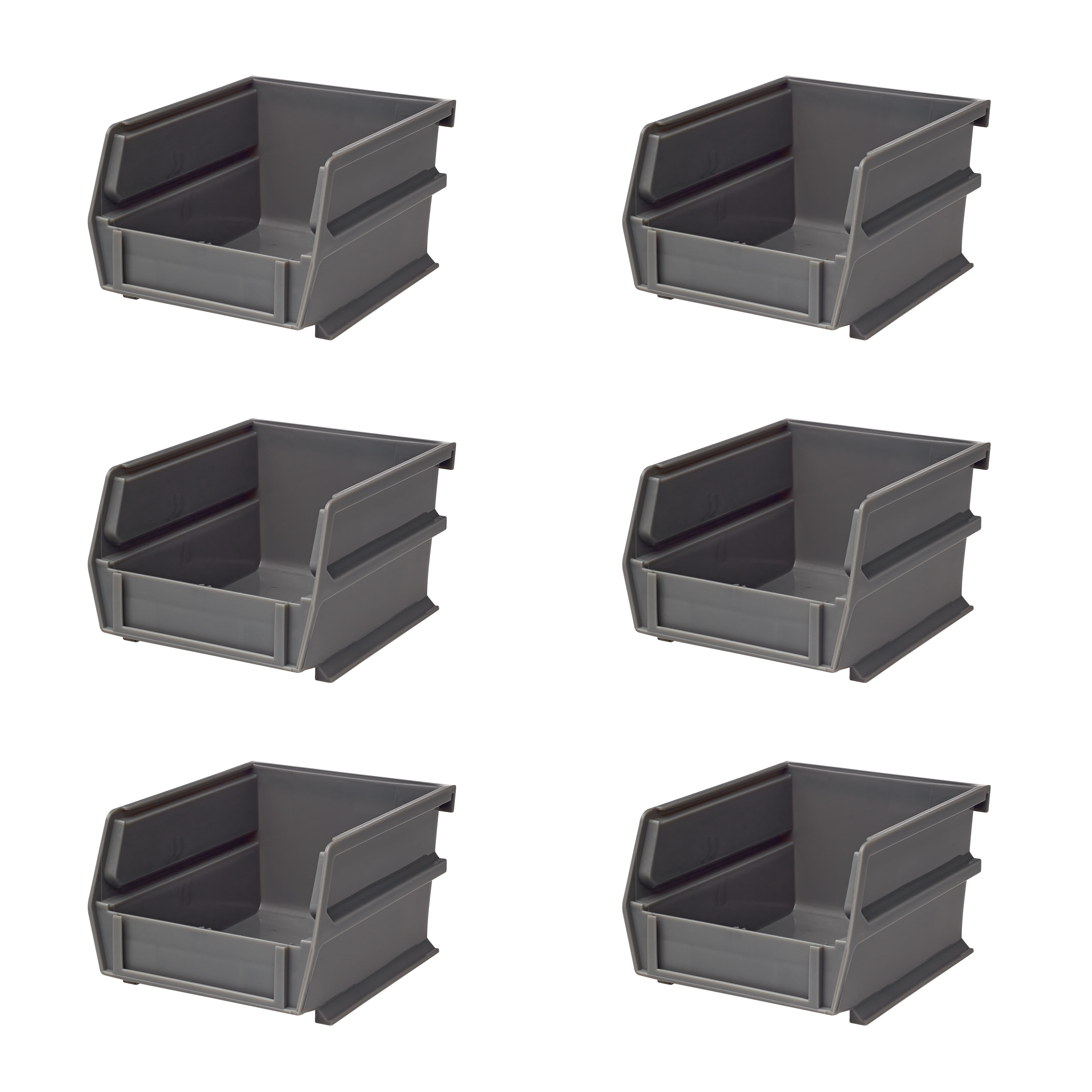 LocBin 7-3/8 In. L x 4-1/8 In. W x 3 In. H Gray Stacking, Hanging, Interlocking Polypropylene Bins, 6 CT