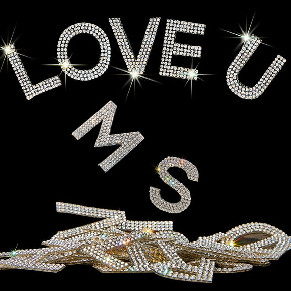 Locacrystal 68Pcs Bling Rhinestone Alphabet Letter Stickers, 34 Letters Self-Adhesive hotfix Crystal Rhinestones Word Stickers for Crafts Clothing DIY Decoration (White/Silver)