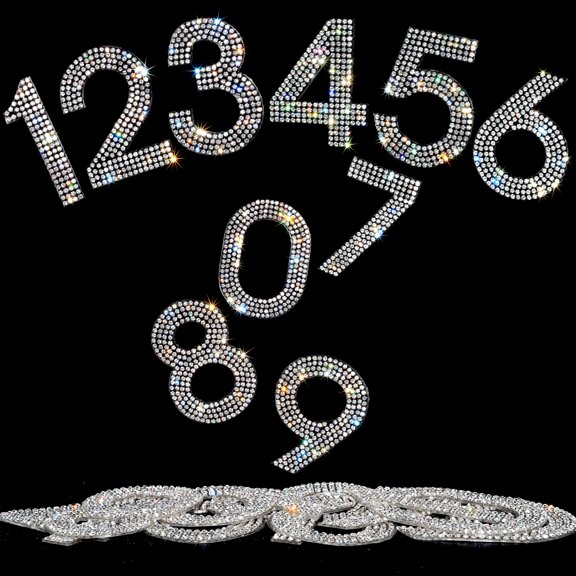 Locacrystal 80Pcs Bling Rhinestone Numbers Self-adhesive Glitter Number Stickers for Mailbox Cars Doors Crafts 0-9 DIY Crystal Iron-on Numbers for Clothing crafts(Crystal/White,1.57")