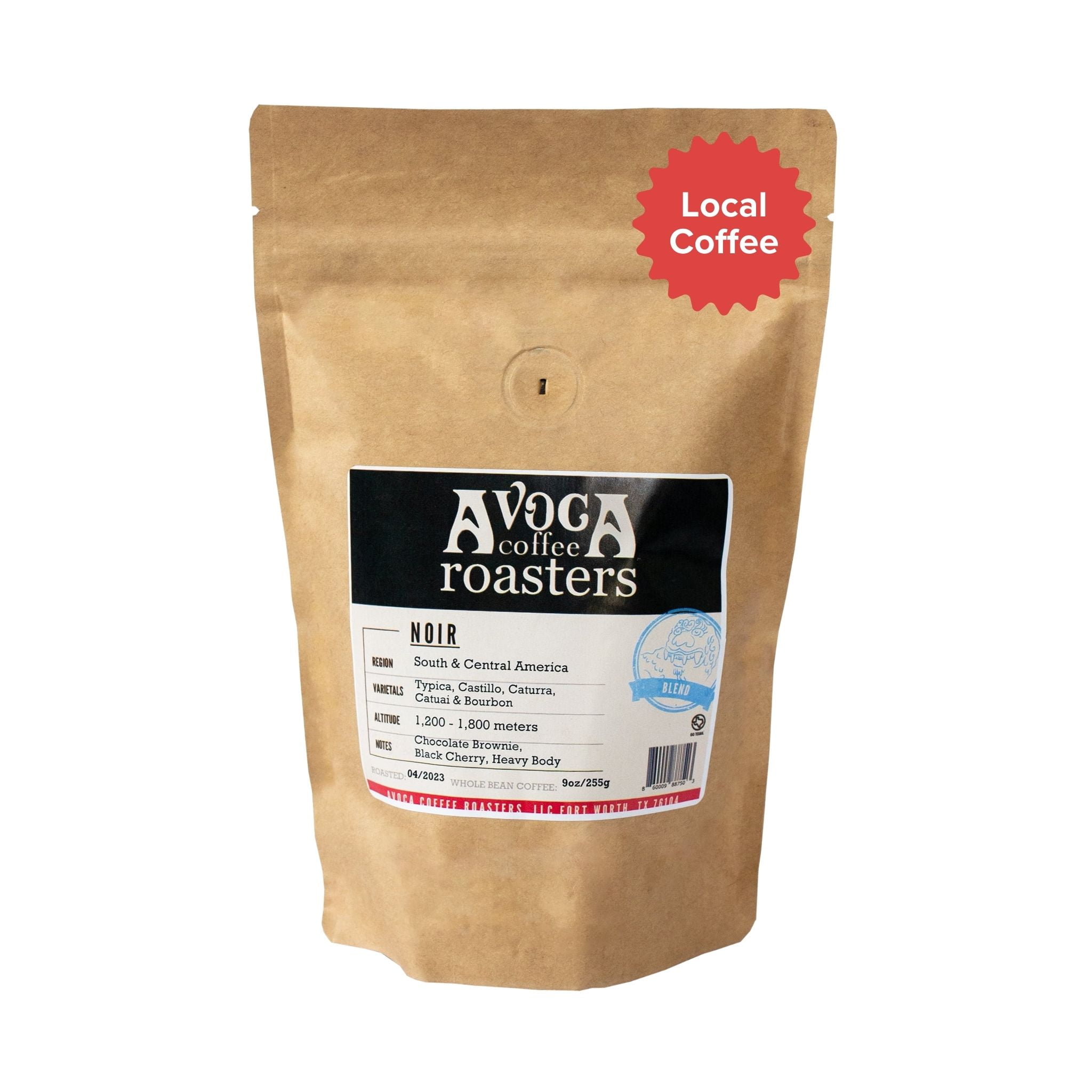Local Avoca Coffee Noir Blend, Dark Roast Coffee, Whole Bean, 9oz