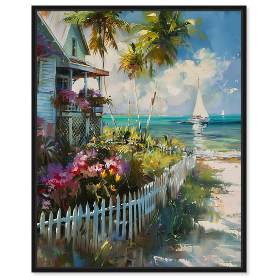 Local Beach House Colorful Coastal Wall Art Canvas Wall Art by Art Remedy, Black Floater Frame, 17" x 21"