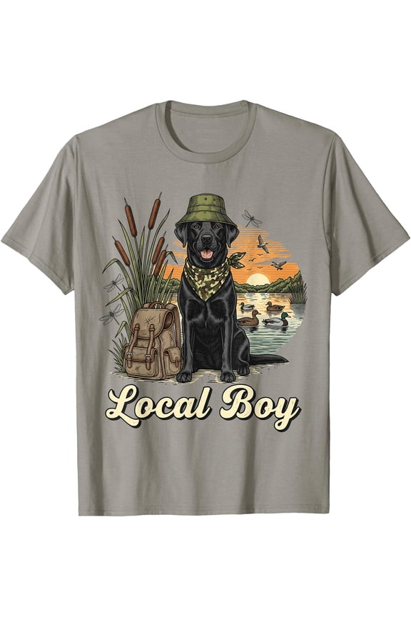 Local Boy Hunting Black Lab Retriever Waterfowl Marsh Sunset T-Shirt