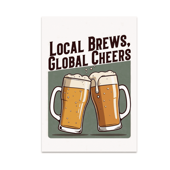 Local Brews Global Cheers Wall Decor - Craft Beer Enthusiast - 13x19 Poster Print