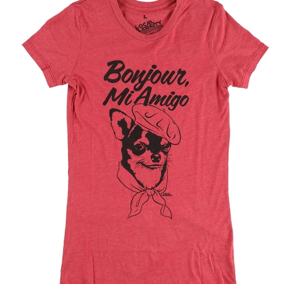Local Celebrity Womens Bonjour, Mi Amigo Graphic T-Shirt, Red, Large