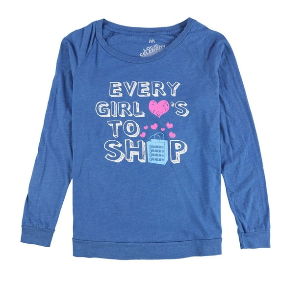 Local Celebrity Womens Every Girl Loves To Shop Graphic T-Shirt, Blue, Medium