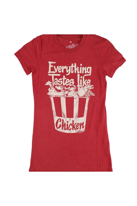Womens Everything Tastes Like Chicken Graphic T-Shirt, Red, Small