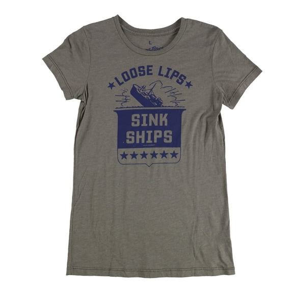 Local Celebrity Womens Loose Lips Sink Ships Graphic T-Shirt, Grey, Large