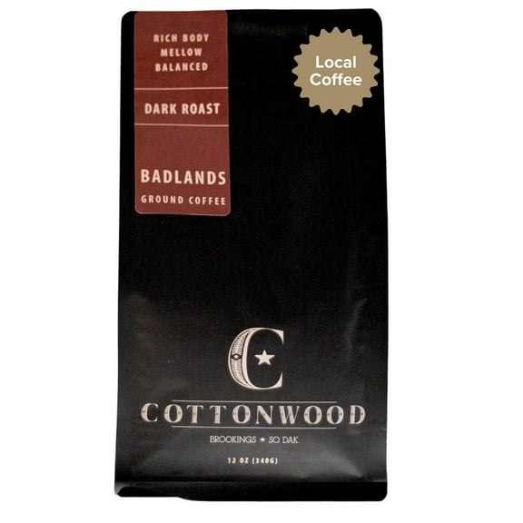 Local Cottonwood Coffee Badlands Blend, Naturally Caffeinated Dark Roast Coffee, Ground, 12oz