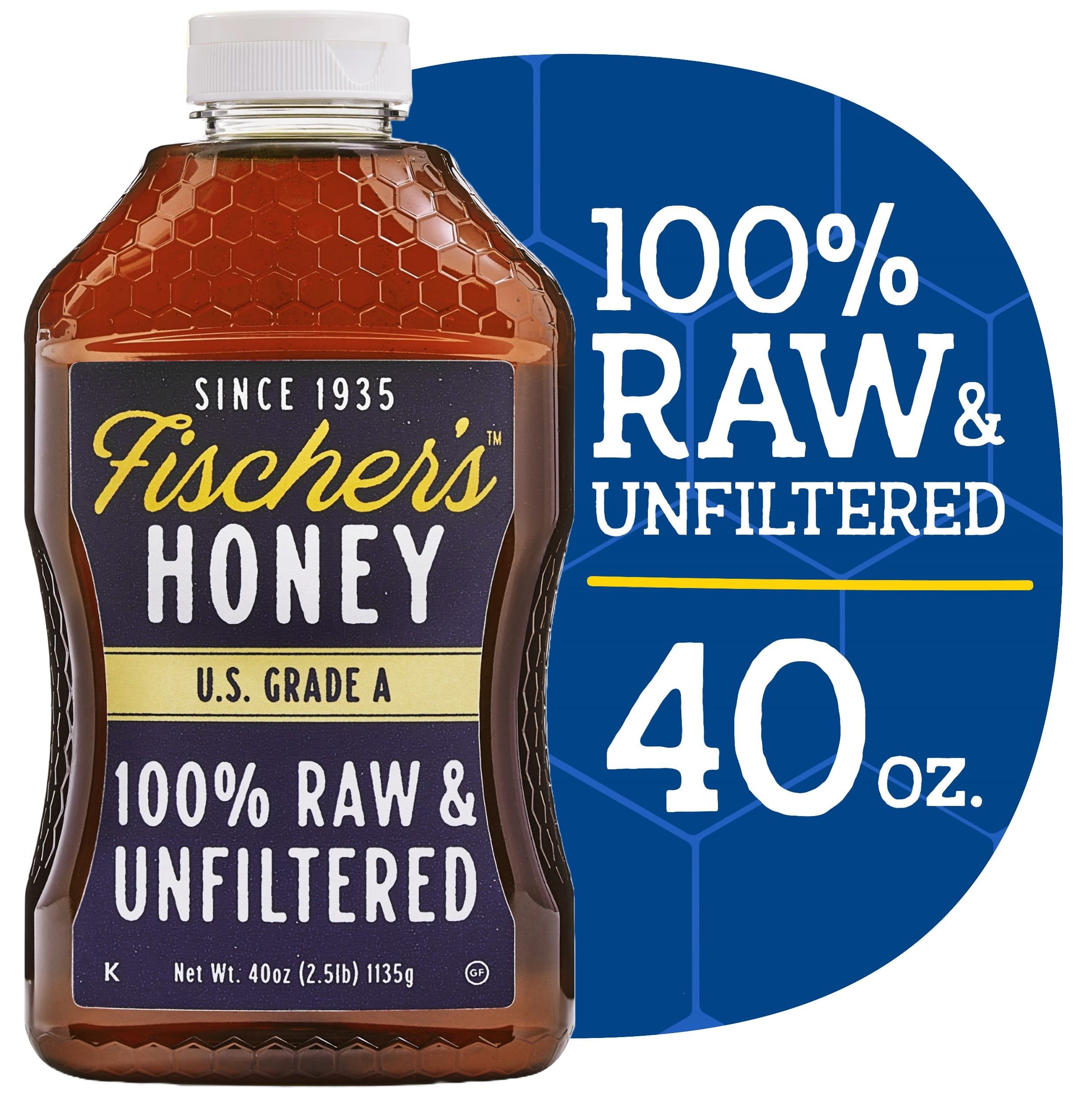 Local Fischer's Honey Raw & Unfiltered Pure Honey Raw Honey, 40 oz