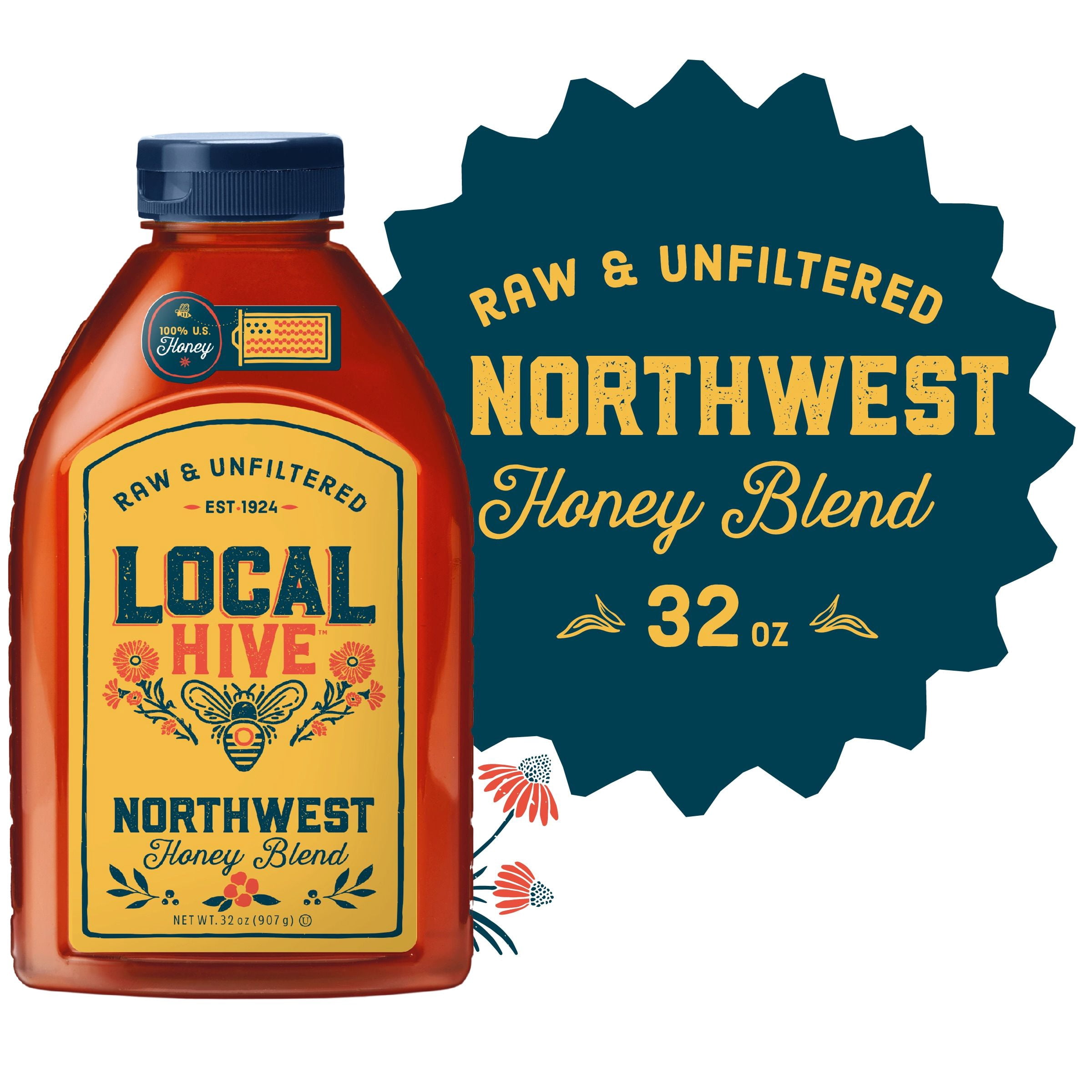 Local Hive, Raw & Unfiltered, 100% U.S. Northwest Honey Blend,32 oz