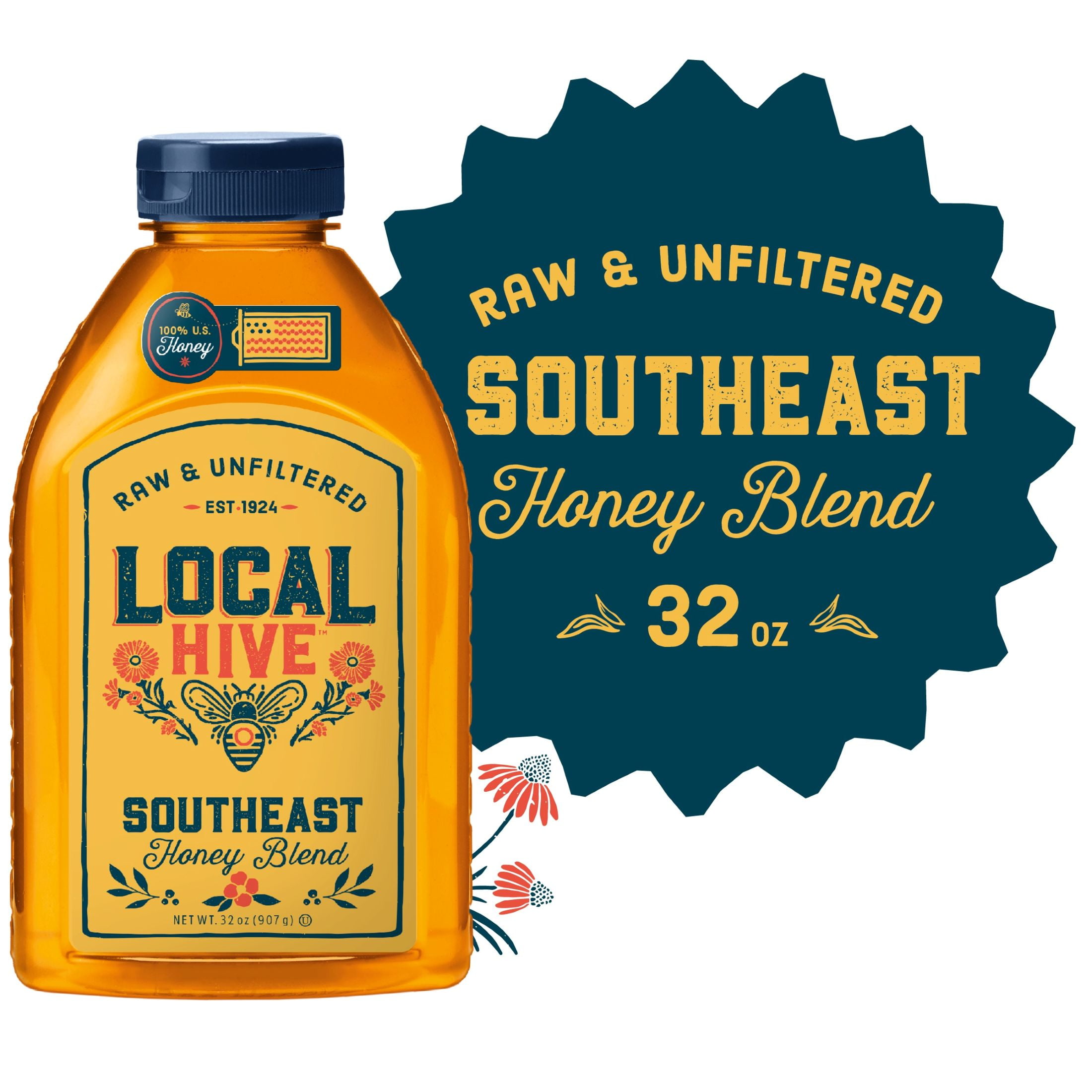 Local Hive, Raw & Unfiltered, 100% U.S. Southeast Honey Blend, 32oz Bottle