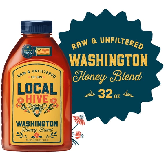 Local Hive, Raw & Unfiltered, 100% U.S. Washington Honey Blend, 32oz Bottle