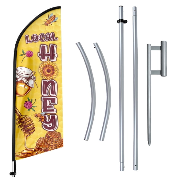 Local Honey Sign Feather Flag with Pole Kit,11ft Local Honey Decoration Display, Local Honey Business Sign,Local Honey Swooper Flag