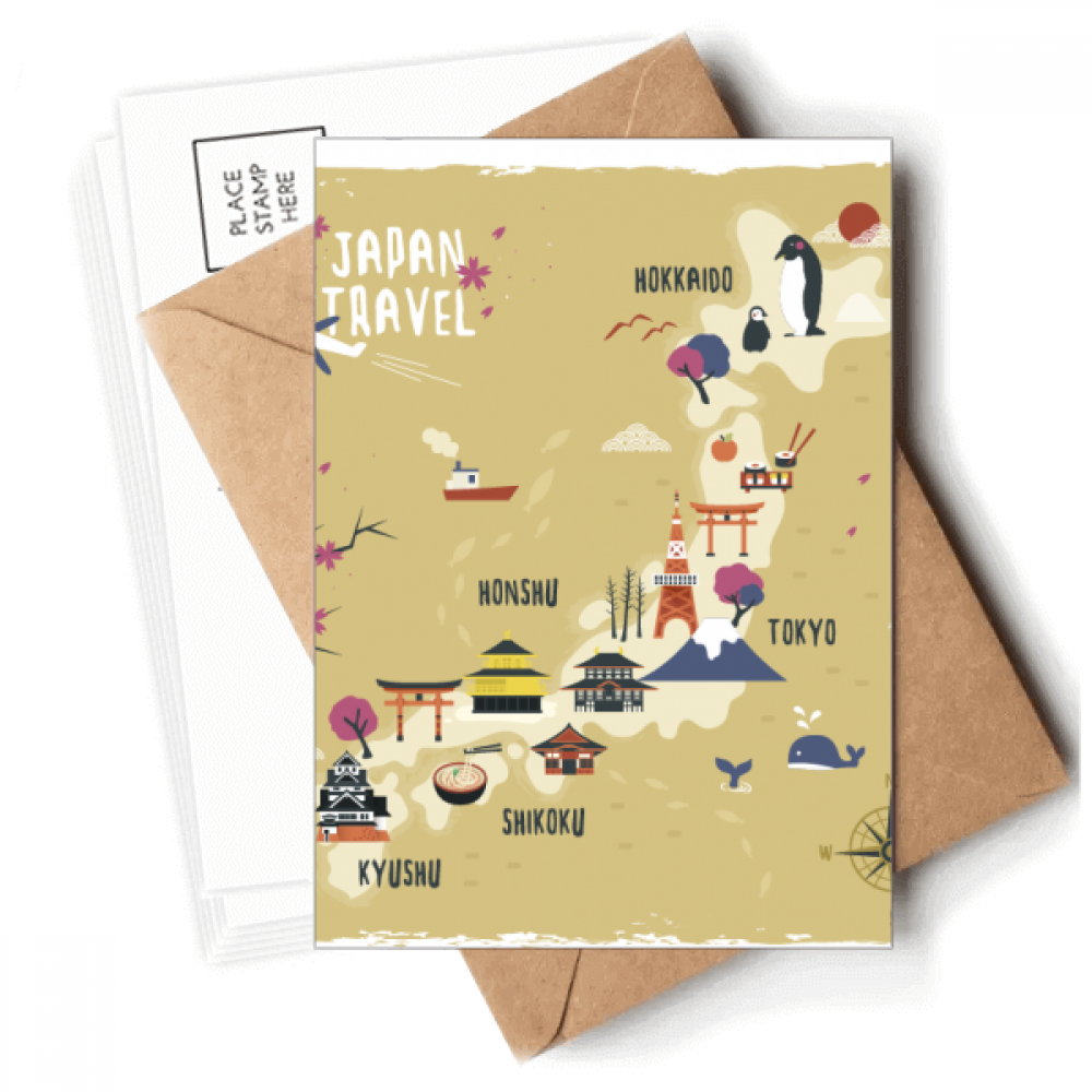 Local Japanese Travelling map Postcards Envelopes Blank Note Cards Mailing