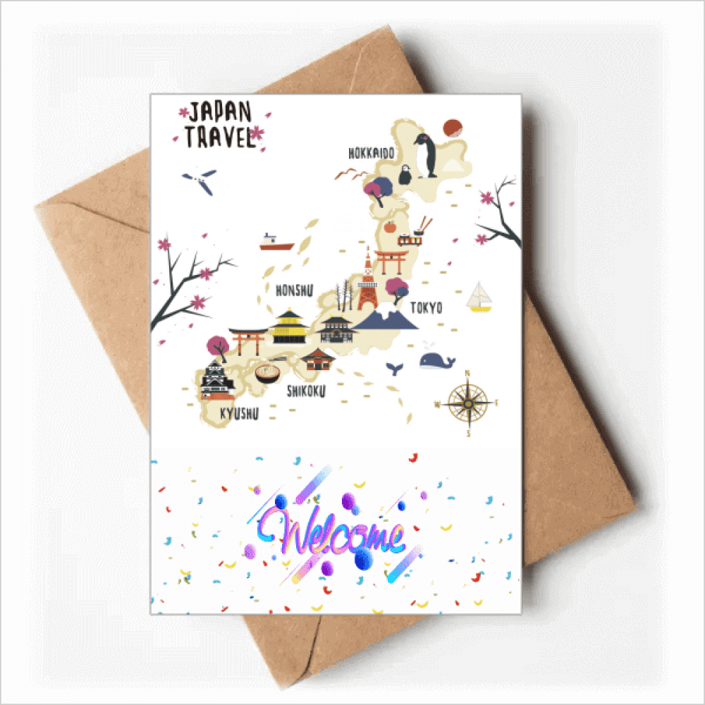 Local Japanese Travelling map Welcome Back Greeting Cards Envelopes Blank