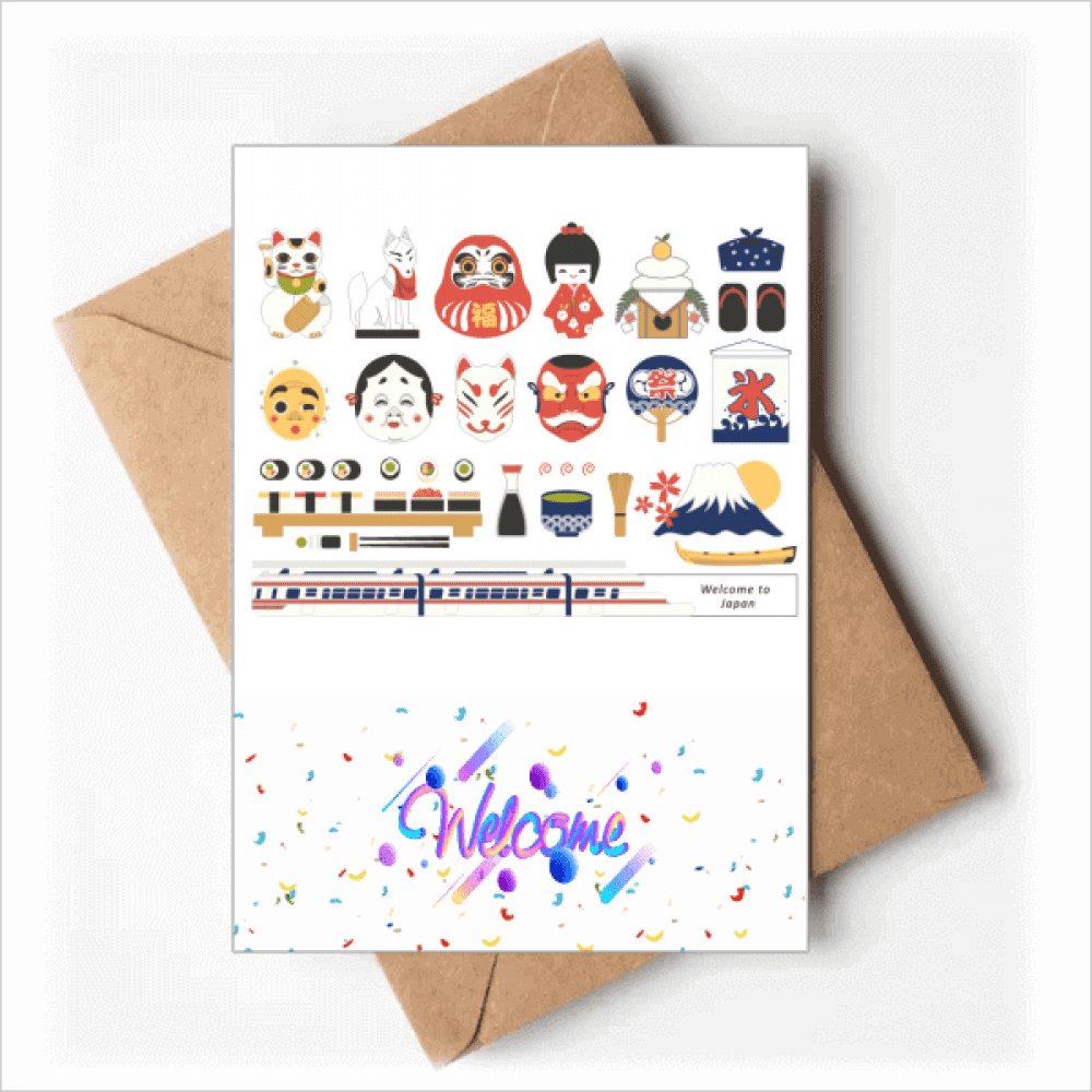 Local Japanese Well Known Stuff Welcome Back Greeting Cards Envelopes Blank